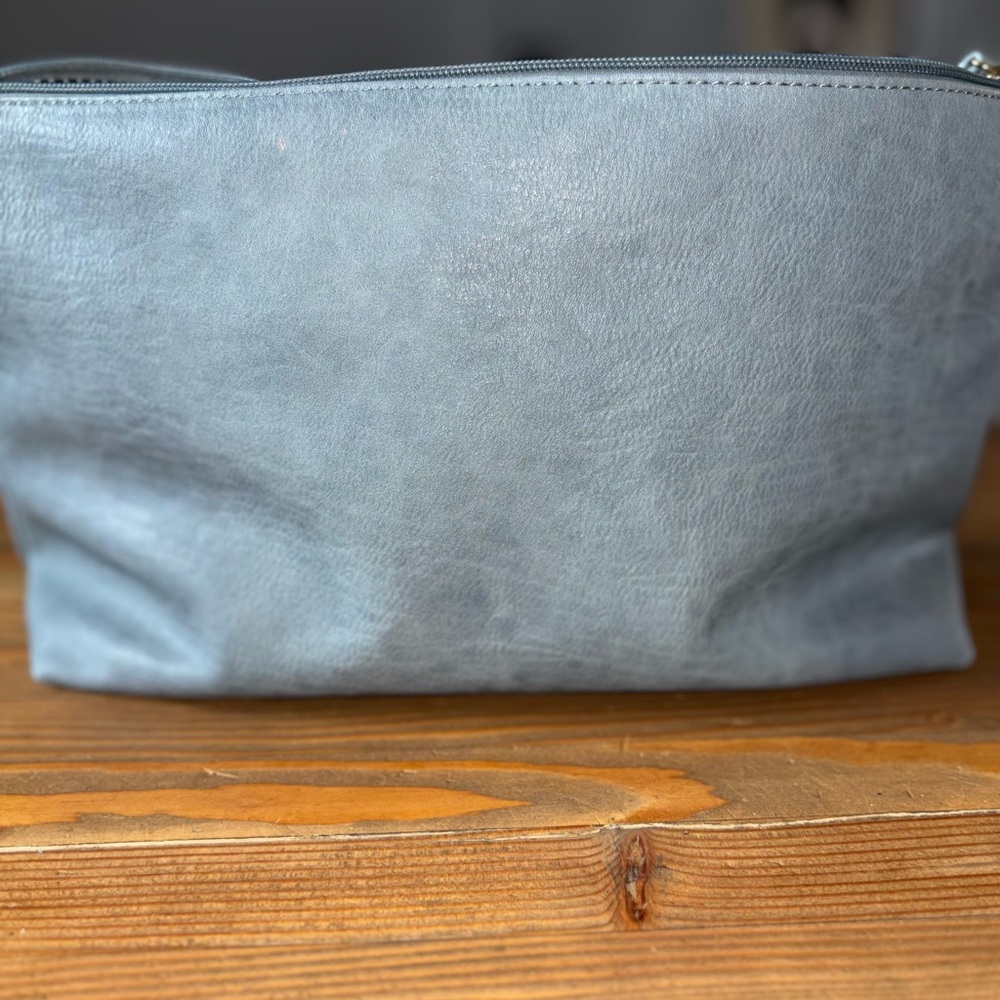 Miztique Light Blue Vegan Leather XL Pouch Clutch Bag 11x14 Geometric Lining Exc
